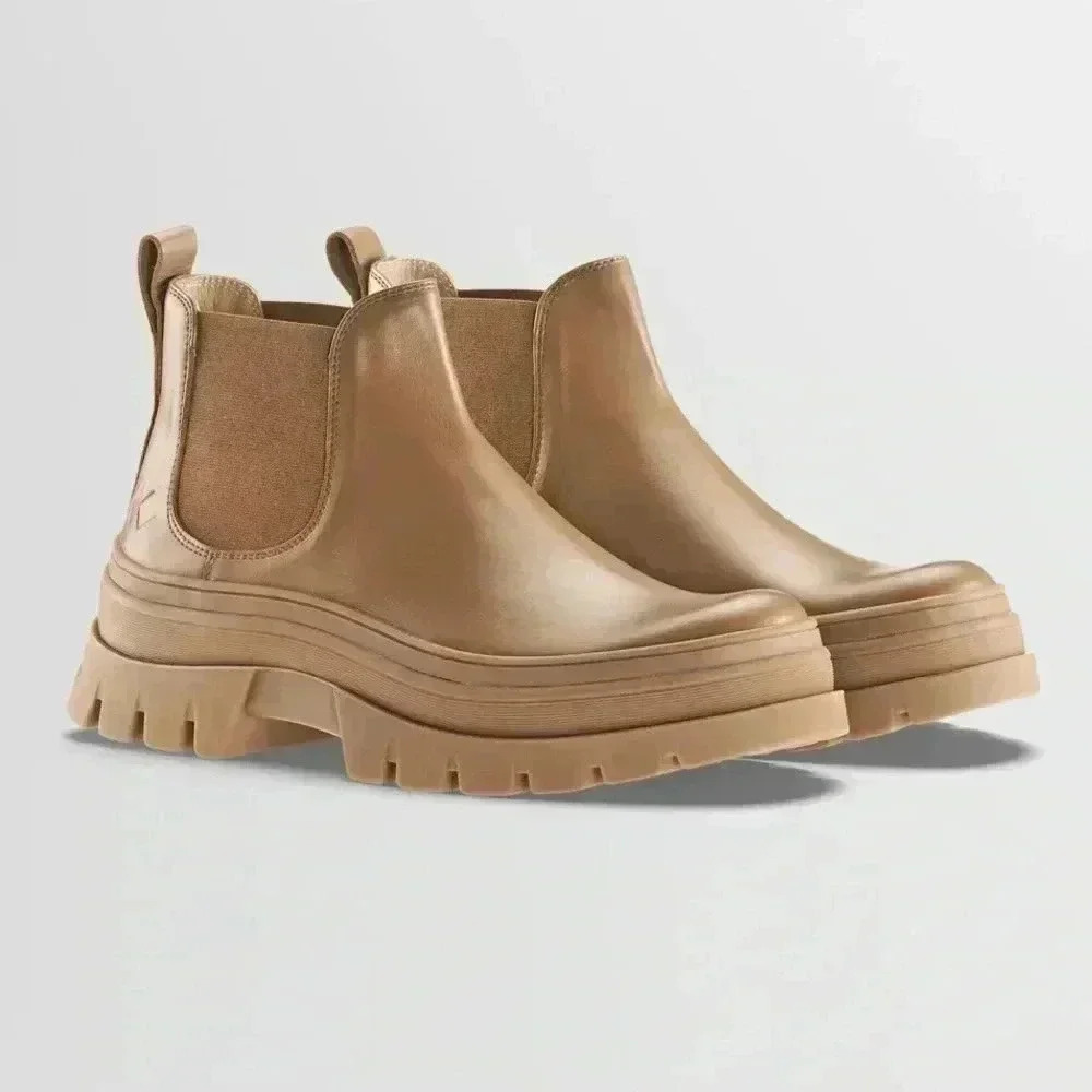 KOIO Verona Leather Chelsea Boots Chunky Sole Minimalist Tan Beige Platform